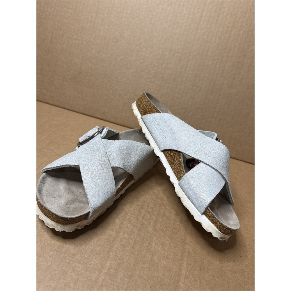 Birkenstock Cross-Strap Slide Sandals in Pale Blue